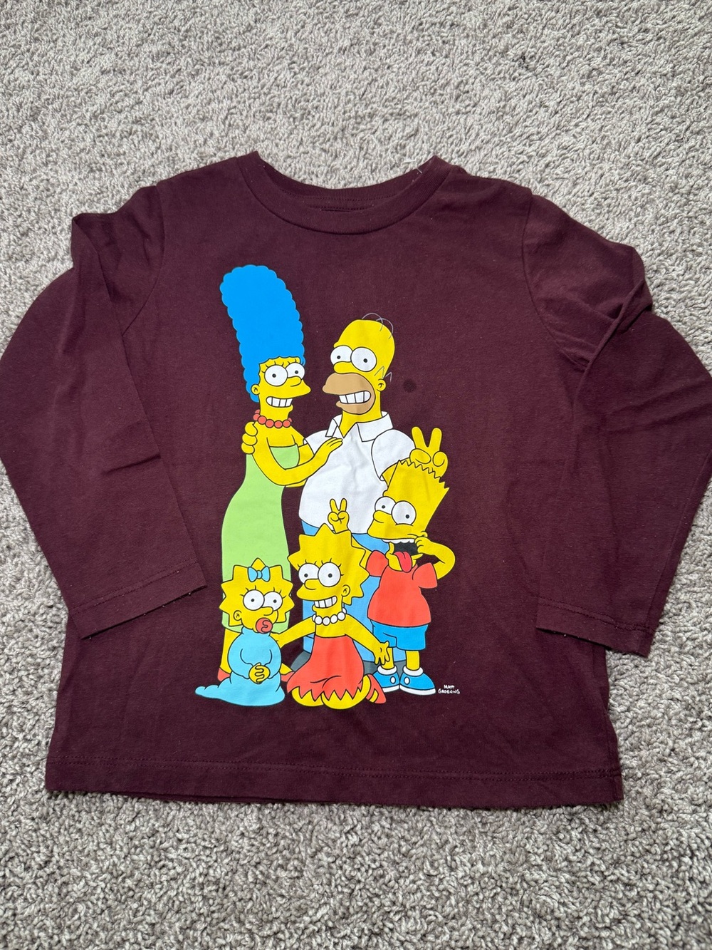 Old Navy Kids Maroon The Simpsons Family Graphic Long Sleeve Tee